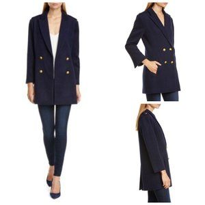 NWT L'AGENCE Dark Blue EMMI Wool Blend Double Breasted Pea Coat Jacket